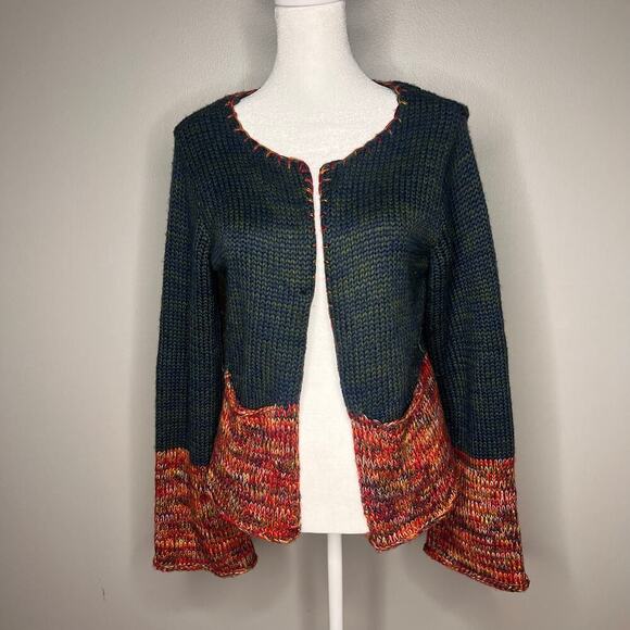 Y2K Kimchi Blue Knit Cardigan Size M Wide Bell Sleeve Pockets Early 2000s Boho - Picture 1 of 9
